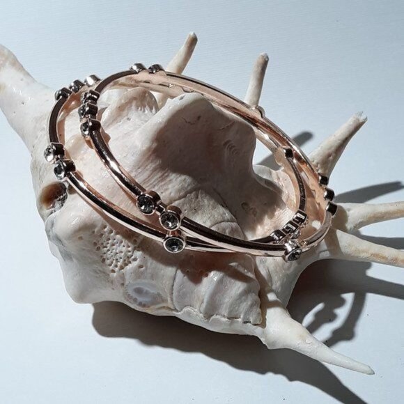 Rose Gold-Tone Crystal-Studded Bangles Set Of 2 - Picture 3 of 4